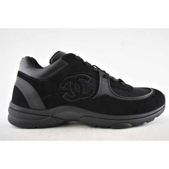 Chanel 20P Mens Triple Black Mesh CC Logo Low Top Runner Trainer Sneaker 44 11 - Picture 2 of 13